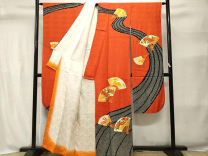 平和屋着物■豪華振袖　駒刺繍　絞り　扇面草花文　正絹　逸品　CABI8380ev