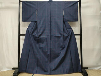 平和屋着物■上質な紬　格子柄　正絹　逸品　CABI8391ev
