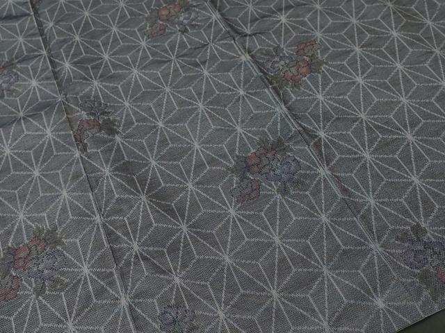 平和屋着物■上質な紬　草花麻の葉文様　正絹　逸品　CABI8392ev