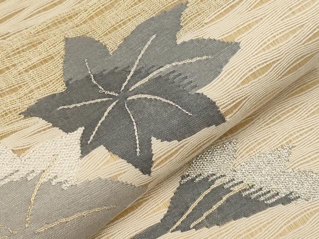 平和屋着物＊夏物　太鼓柄袋帯　すくい織　楓文　金銀糸　正絹　逸品　CABI8410tx