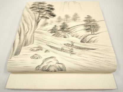 平和屋着物＊夏物　九寸名古屋帯　手描き　人物風景文　正絹　逸品　CABI8417tx