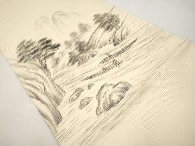 平和屋着物＊夏物　九寸名古屋帯　手描き　人物風景文　正絹　逸品　CABI8417tx