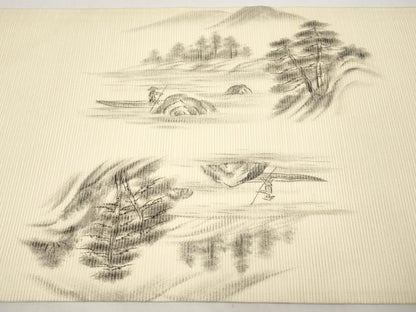 平和屋着物＊夏物　九寸名古屋帯　手描き　人物風景文　正絹　逸品　CABI8417tx