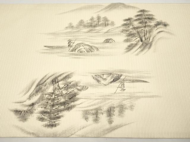 平和屋着物＊夏物　九寸名古屋帯　手描き　人物風景文　正絹　逸品　CABI8417tx