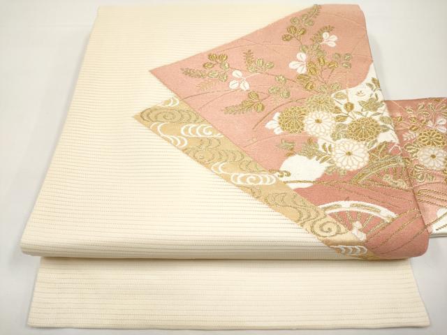 平和屋着物＊夏物　九寸名古屋帯　唐織　流水枝花文　金糸　正絹　逸品　CABI8421tx