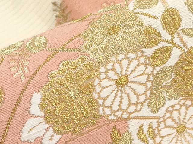 平和屋着物＊夏物　九寸名古屋帯　唐織　流水枝花文　金糸　正絹　逸品　CABI8421tx