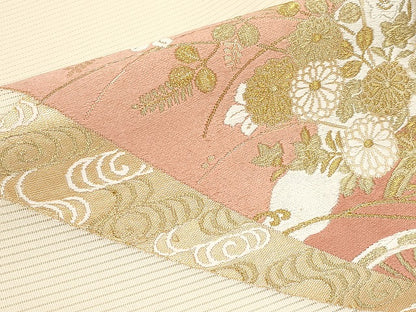平和屋着物＊夏物　九寸名古屋帯　唐織　流水枝花文　金糸　正絹　逸品　CABI8421tx
