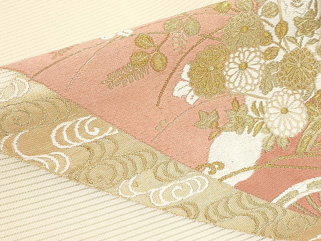 平和屋着物＊夏物　九寸名古屋帯　唐織　流水枝花文　金糸　正絹　逸品　CABI8421tx