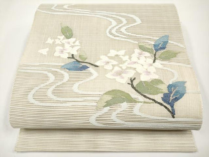 平和屋着物＊夏物　八寸名古屋帯　絽綴れ　流水枝花文　金銀糸　正絹　逸品　CABI8432tx