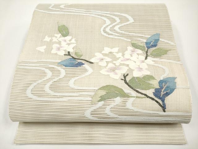 平和屋着物＊夏物　八寸名古屋帯　絽綴れ　流水枝花文　金銀糸　正絹　逸品　CABI8432tx