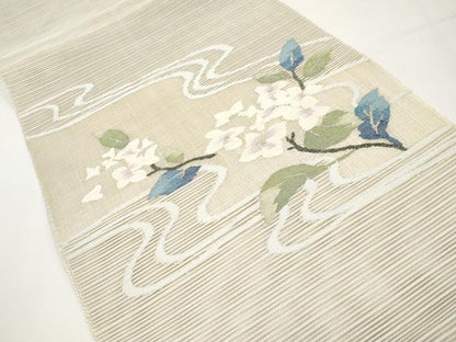 平和屋着物＊夏物　八寸名古屋帯　絽綴れ　流水枝花文　金銀糸　正絹　逸品　CABI8432tx