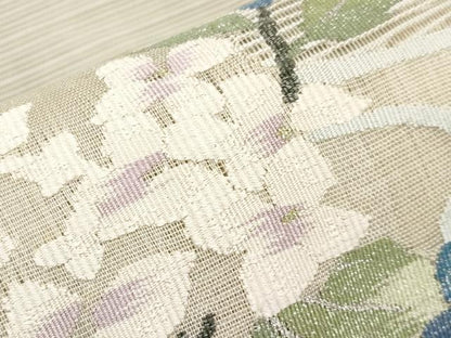 平和屋着物＊夏物　八寸名古屋帯　絽綴れ　流水枝花文　金銀糸　正絹　逸品　CABI8432tx