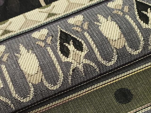 平和屋着物▽六通柄袋帯　スリーシーズン　春夏秋　櫛織　花唐草文　黒地　正絹　逸品　CABI8437tx