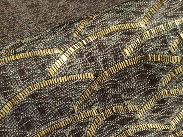 平和屋着物▽太鼓柄袋帯　スリーシーズン　春夏秋　櫛織　霞文　金糸　正絹　逸品　CABI8438tx