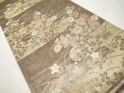 平和屋着物＊夏物　六通柄袋帯　霞秋草文　金糸　正絹　逸品　CABI8446tx