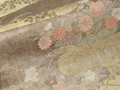 平和屋着物＊夏物　六通柄袋帯　霞秋草文　金糸　正絹　逸品　CABI8446tx