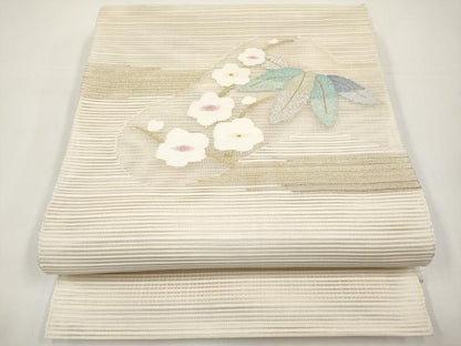 平和屋着物＊夏物　八寸名古屋帯　絽綴れ　笹梅文　金銀糸　正絹　逸品　CABI8455tx