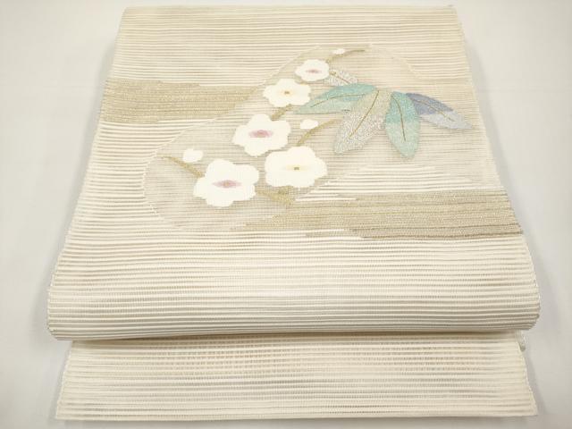 平和屋着物＊夏物　八寸名古屋帯　絽綴れ　笹梅文　金銀糸　正絹　逸品　CABI8455tx