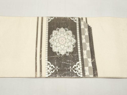 平和屋着物＊夏物　九寸名古屋帯　正倉院花文　銀糸　正絹　逸品　CABI8459tx