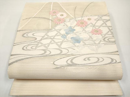 平和屋着物＊夏物　八寸名古屋帯　絽綴れ　流水籬草花文　金銀糸　正絹　逸品　未使用　CABI8463tx