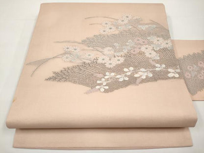 平和屋着物＊夏物　九寸名古屋帯　枝花文　正絹　逸品　CABI8464tx