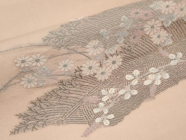 平和屋着物＊夏物　九寸名古屋帯　枝花文　正絹　逸品　CABI8464tx