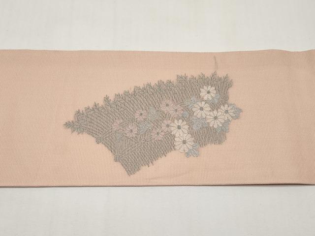 平和屋着物＊夏物　九寸名古屋帯　枝花文　正絹　逸品　CABI8464tx