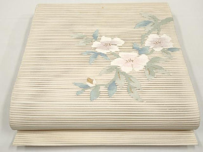 平和屋着物＊夏物　八寸名古屋帯　絽綴れ　枝花文　金糸　正絹　逸品　CABI8465tx
