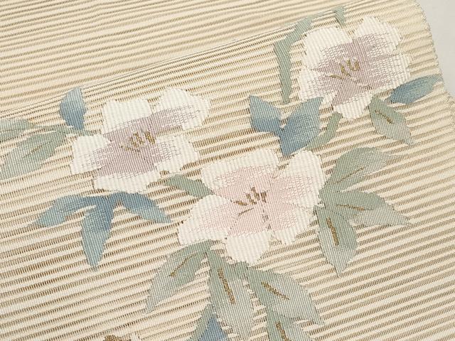 平和屋着物＊夏物　八寸名古屋帯　絽綴れ　枝花文　金糸　正絹　逸品　CABI8465tx