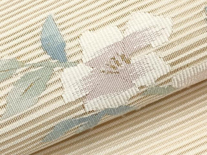 平和屋着物＊夏物　八寸名古屋帯　絽綴れ　枝花文　金糸　正絹　逸品　CABI8465tx