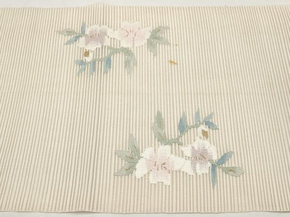 平和屋着物＊夏物　八寸名古屋帯　絽綴れ　枝花文　金糸　正絹　逸品　CABI8465tx