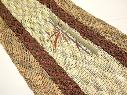 平和屋着物＊夏物　八寸名古屋帯　組織　刺繍　笹竹文　金糸　やまと誂製　正絹　逸品　CABI8470tx