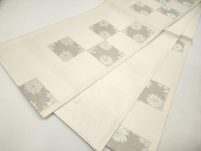 平和屋着物＊夏物　六通柄袋帯　色紙枝花文　銀糸　正絹　逸品　CABI8471tx