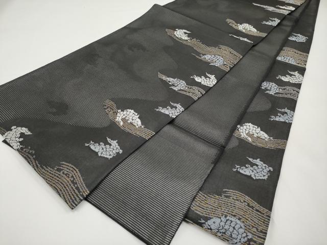 平和屋着物＊夏物　六通柄袋帯　荒磯　黒地　金銀糸　正絹　逸品　CABI8472tx