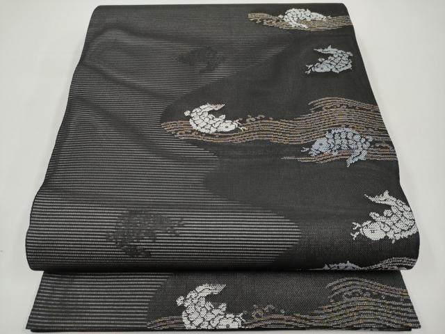 平和屋着物＊夏物　六通柄袋帯　荒磯　黒地　金銀糸　正絹　逸品　CABI8472tx