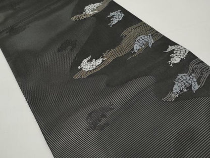 平和屋着物＊夏物　六通柄袋帯　荒磯　黒地　金銀糸　正絹　逸品　CABI8472tx