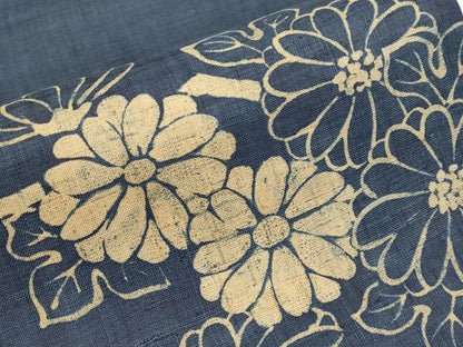 平和屋着物＊夏物　太鼓柄袋帯　藍　枝菊文　麻　逸品　CABI8478tx