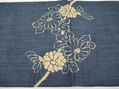 平和屋着物＊夏物　太鼓柄袋帯　藍　枝菊文　麻　逸品　CABI8478tx