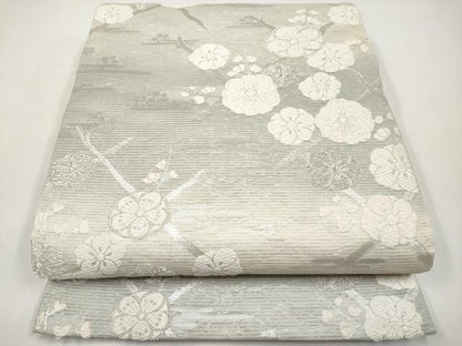 平和屋着物＊夏物　六通柄袋帯　唐織　枝梅文　銀糸　正絹　逸品　CABI8480tx