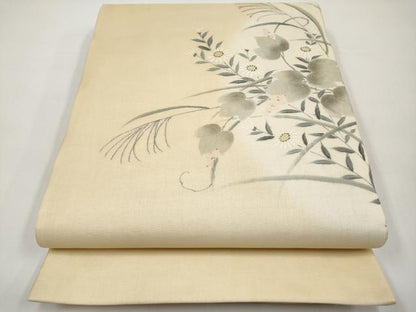 平和屋着物＊夏物　太鼓柄袋帯　手描き　枝花文　金彩　正絹　逸品　CABI8484tx