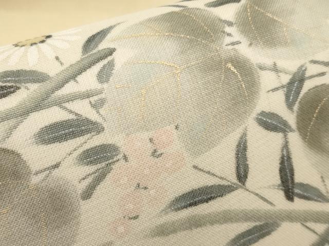 平和屋着物＊夏物　太鼓柄袋帯　手描き　枝花文　金彩　正絹　逸品　CABI8484tx