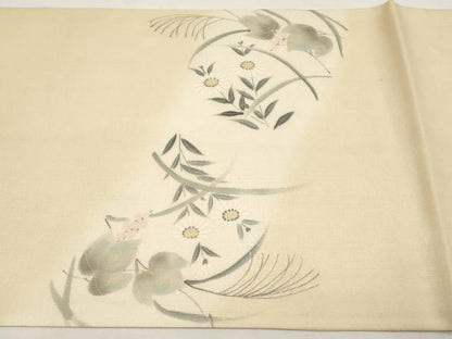 平和屋着物＊夏物　太鼓柄袋帯　手描き　枝花文　金彩　正絹　逸品　CABI8484tx