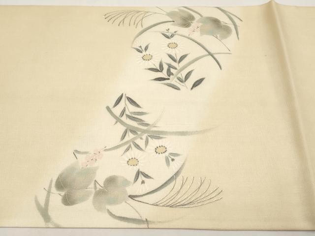 平和屋着物＊夏物　太鼓柄袋帯　手描き　枝花文　金彩　正絹　逸品　CABI8484tx