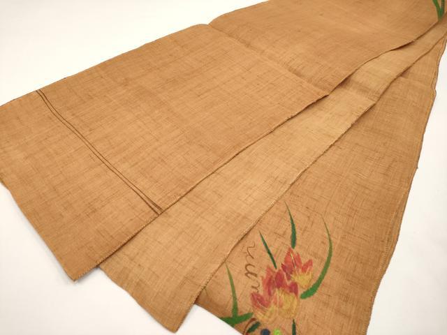 平和屋着物＊夏物　太鼓柄袋帯　手描き　葡萄蔦の葉文　麻　逸品　未使用　CABI8485tx