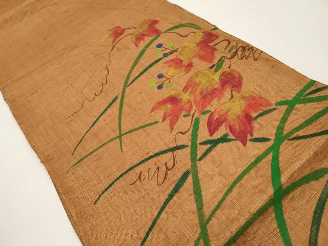平和屋着物＊夏物　太鼓柄袋帯　手描き　葡萄蔦の葉文　麻　逸品　未使用　CABI8485tx