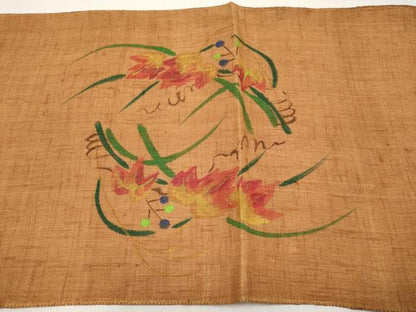 平和屋着物＊夏物　太鼓柄袋帯　手描き　葡萄蔦の葉文　麻　逸品　未使用　CABI8485tx