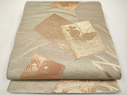平和屋着物＊夏物　六通柄袋帯　冊子草花文　金糸　正絹　逸品　CABI8489tx