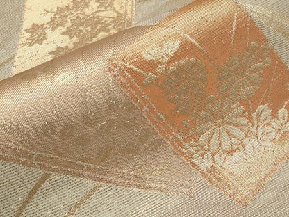 平和屋着物＊夏物　六通柄袋帯　冊子草花文　金糸　正絹　逸品　CABI8489tx