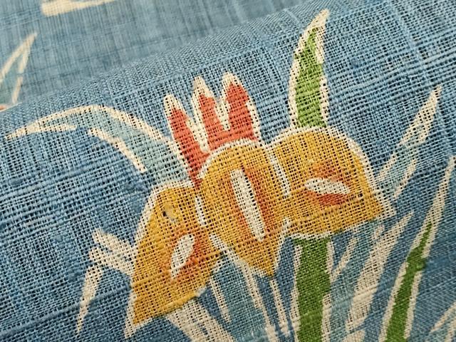 平和屋着物＊夏物　全通柄　九寸名古屋帯　紬地　型染め　杜若　正絹　逸品　CABI8491tx