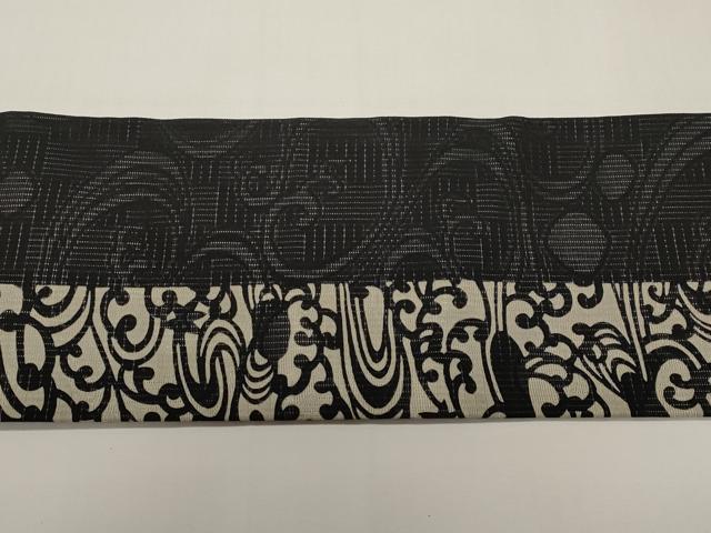 平和屋着物＊夏物　九寸名古屋帯　作家物　伊勢型染　流水舞葉文　黒地　正絹　逸品　CABI8497tx